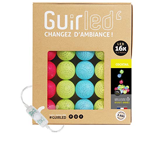 GuirLED - LED Baumwollkugeln Lichterkette USB - Baby Nachtlicht 2h - Dual USB 2A Netzteil enthalten - 3 Intensitäten - 16 Kugeln 1.6m - Cocktail von GuirLED