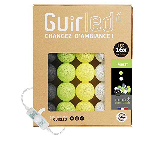 GuirLED - LED Baumwollkugeln Lichterkette USB - Baby Nachtlicht 2h - Dual USB 2A Netzteil enthalten - 3 Intensitäten - 16 Kugeln 1.6m - Forest von GuirLED