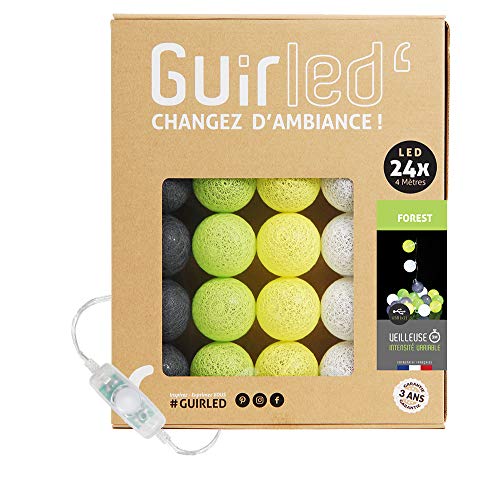 GuirLED - LED Baumwollkugeln Lichterkette USB - Baby Nachtlicht 2h - Dual USB 2A Netzteil enthalten - 3 Intensitäten - 24 Kugeln 2.4m - Forest von GuirLED