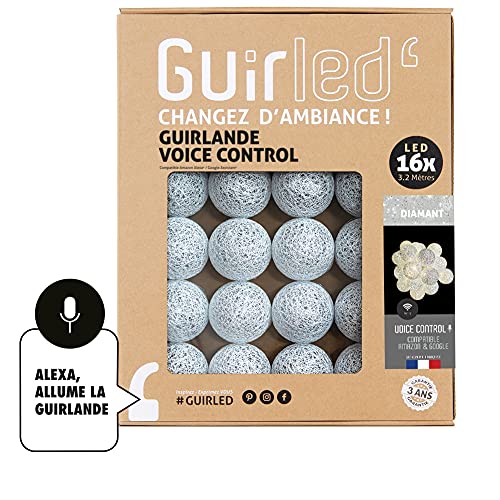 GuirLED - LED Baumwollkugeln Lichterkette WIFI USB - Sprachsteuerung - Connected Home - Amazon Alexa & Google Assistant - 2xUSB-Netzadapter enthalten - 16 Kugeln 1,6m - Diamant von GuirLED