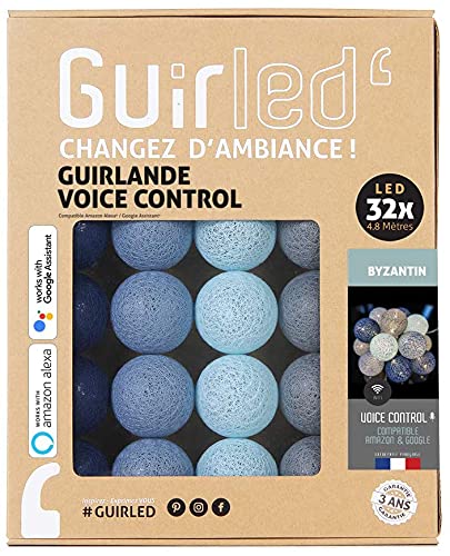 GuirLED - LED Baumwollkugeln Lichterkette WIFI USB - Sprachsteuerung - Connected Home - Amazon Alexa & Google Assistant - 2xUSB-Netzadapter enthalten - 32 Kugeln 3,2m - Byzantin von GuirLED