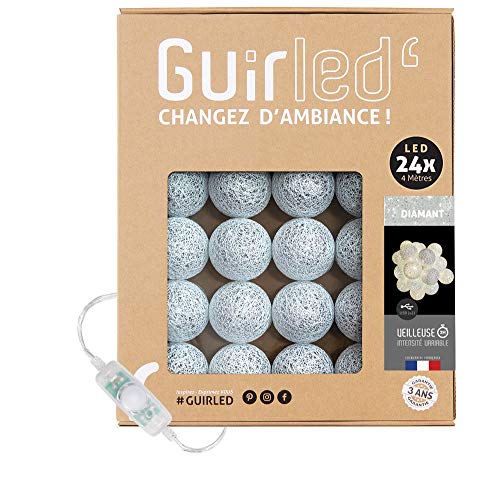 GuirLED - LED-Lichterkette Kugeln Baumwolle USB – Nachtlicht Baby 2 Stunden – Netzadapter – 3 Intensitäten – 24 Kugeln 2.4m – Diamant von GuirLED