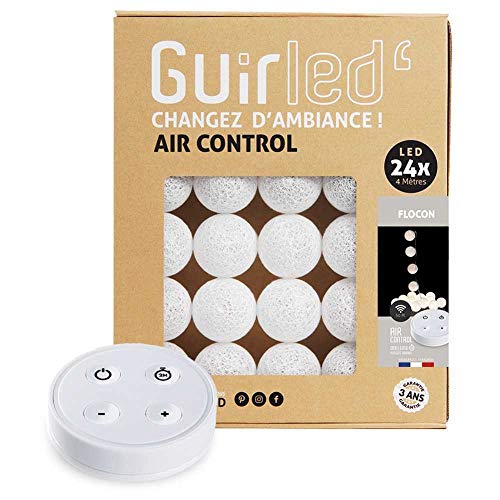 GuirLED - LED Baumwollkugeln Lichterkette USB - Drahtlose Fernbedienung - Baby Nachtlicht 2h - Dual USB 2A Netzteil enthalten - 4 Intensitäten – 24 Kugeln 2.4m - Flocon von GuirLED