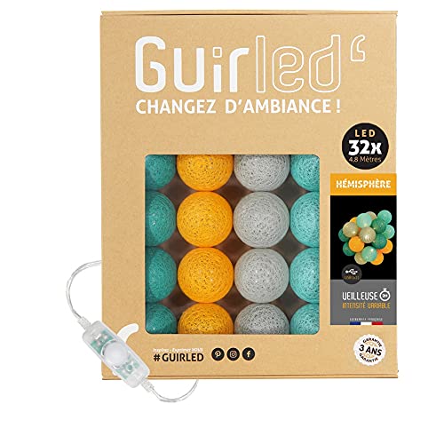 GuirLED - LED - Lichterkette mit Kugeln aus Baumwolle mit USB – Nachtlicht für Babys 2 Stunden – Netzadapter mit 2 A USB 2 A im Lieferumfang enthalten – 3 Intensitäten – 32 Kugeln 3.2 m – Halbkugel von GuirLED