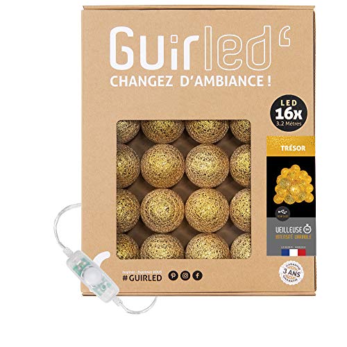 GuirLED Lichterkette Kugeln Baumwolle LED USB – Nachtlicht Baby 2 Stunden – Netzadapter – 3 Intensitäten – 16 Kugeln 1.6 m – Schatz von GuirLED