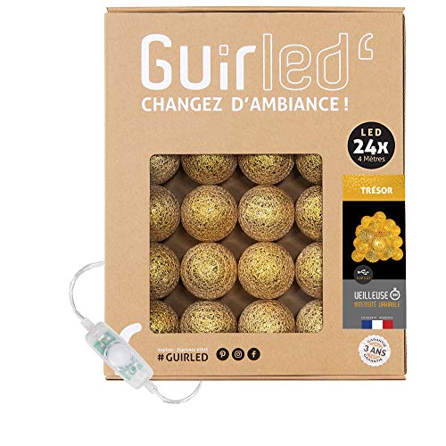 GuirLED Lichterkette Kugeln Baumwolle LED USB – Nachtlicht Baby 2 Stunden – Netzadapter – 3 Intensitäten – 24 Kugeln 2.4m – Schatz von GuirLED