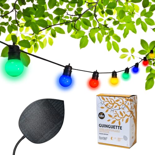 GuirLED - Solar-Lichterkette & wasserdicht IP55 Guinguette Premium – 16 LEDs 7,5 Meter – ausziehbar – 100 % autonom – Photovoltaik-Blatt XL – Lithium-Akku 4000 mAh – Colors Edition von GuirLED