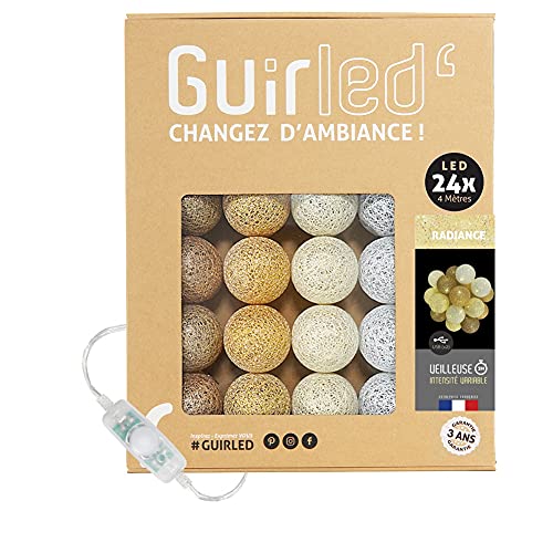 GuirLED - LED - Lichterkette mit Kugeln aus Baumwolle mit USB – Nachtlicht für Babys 2 Stunden – Netzadapter mit 2 A USB 2 A im Lieferumfang enthalten – 3 Intensitäten – 24 Kugeln 2.4 m – Radiance von GuirLED