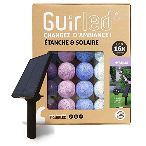 GuirLED - Lichterkette für den Außenbereich mit Kugeln, LED, wasserdicht IP65, hocheffizientes Solarpanel, automatisches Ein-/Ausschalten, 16 Kugeln, 3 m, Blaubeere von GuirLED