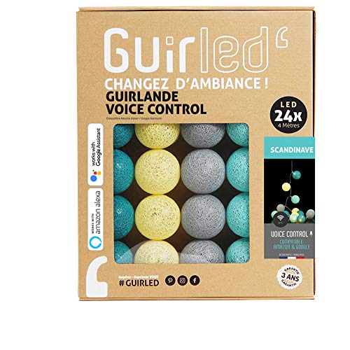 GuirLED - LED Baumwollkugeln Lichterkette WIFI USB - Sprachsteuerung - Connected Home - Amazon Alexa & Google Assistant - 2xUSB-Netzadapter enthalten - 24 Kugeln 2,4m - Skandinavisch von GuirLED