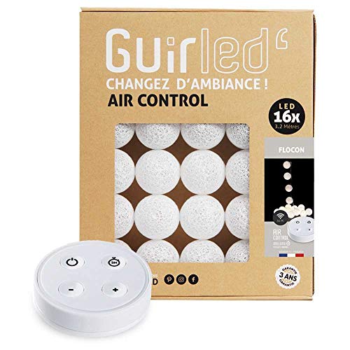 GuirLED - LED Baumwollkugeln Lichterkette USB - Drahtlose Fernbedienung - Baby Nachtlicht 2h - Dual USB 2A Netzteil enthalten - 4 Intensitäten – 16 Kugeln 1.6m - Flocon von GuirLED