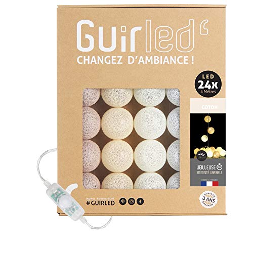 GuirLED - LED Baumwollkugeln Lichterkette USB - Baby Nachtlicht 2h - Dual USB 2A Netzteil enthalten - 3 Intensitäten - 24 Kugeln 2.4m - Baumwolle von GuirLED