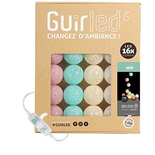 GuirLED - LED Baumwollkugeln Lichterkette USB - Baby Nachtlicht 2h - Dual USB 2A Netzteil enthalten - 3 Intensitäten - 16 Kugeln 1.6m - Bébé von GuirLED