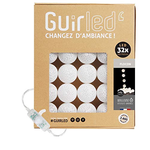 GuirLED - LED Baumwollkugeln Lichterkette USB - Baby Nachtlicht 2h - Dual USB 2A Netzteil enthalten - 3 Intensitäten - 32 Kugeln 3.2m - Flocon von GuirLED