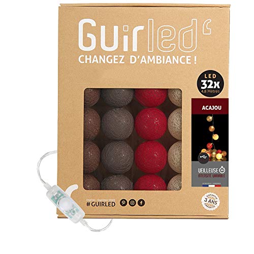 GuirLED - LED Baumwollkugeln Lichterkette USB - Baby Nachtlicht 2h - Dual USB 2A Netzteil enthalten - 3 Intensitäten - 32 Kugeln 3.2m - Acajou von GuirLED