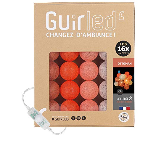 GuirLED - LED Baumwollkugeln Lichterkette USB - Baby Nachtlicht 2h - Dual USB 2A Netzteil enthalten - 3 Intensitäten - 16 Kugeln 1.6m - Ottoman von GuirLED