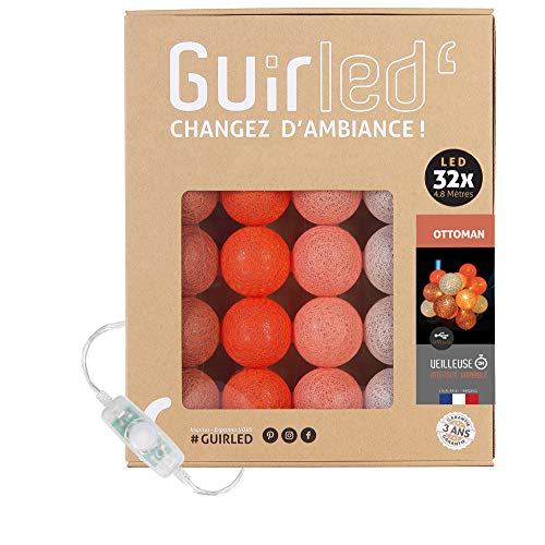 GuirLED - LED Baumwollkugeln Lichterkette USB - Baby Nachtlicht 2h - Dual USB 2A Netzteil enthalten - 3 Intensitäten - 32 Kugeln 3.2m - Ottoman von GuirLED