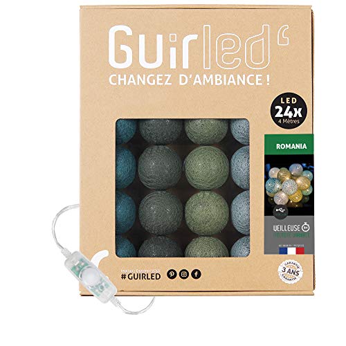 GuirLED - LED Baumwollkugeln Lichterkette USB - Baby Nachtlicht 2h - Dual USB 2A Netzteil enthalten - 3 Intensitäten - 24 Kugeln 2.4m - Romania von GuirLED