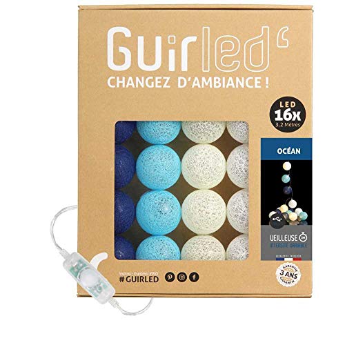 GuirLED - LED Baumwollkugeln Lichterkette USB - Baby Nachtlicht 2h - Dual USB 2A Netzteil enthalten - 3 Intensitäten - 16 Kugeln 1.6m - Océan von GuirLED