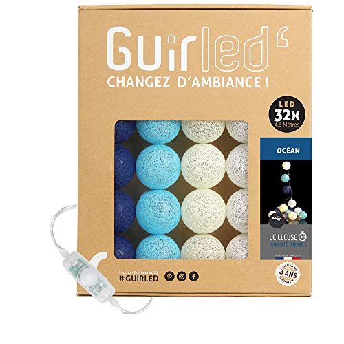 GuirLED - LED Baumwollkugeln Lichterkette USB - Baby Nachtlicht 2h - Dual USB 2A Netzteil enthalten - 3 Intensitäten - 32 Kugeln 3.2m - Océan von GuirLED
