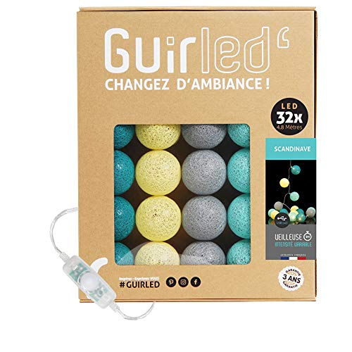 GuirLED - LED Baumwollkugeln Lichterkette USB - Baby Nachtlicht 2h - Dual USB 2A Netzteil enthalten - 3 Intensitäten - 32 Kugeln 3.2m - Skandinavisch von GuirLED