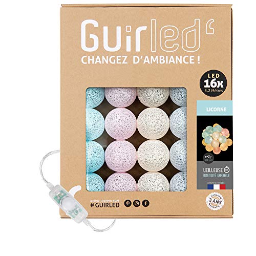 GuirLED - LED-Lichterkette Kugeln Baumwolle USB – Nachtlicht Baby 2 Stunden – Netzadapter – 3 Intensitäten – 16 Kugeln 1.6m – Einhorn von GuirLED