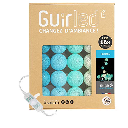 GuirLED - LED Baumwollkugeln Lichterkette USB - Baby Nachtlicht 2h - Dual USB 2A Netzteil enthalten - 3 Intensitäten - 16 Kugeln 1.6m - Horizon von GuirLED