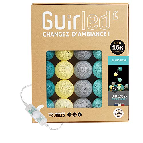 GuirLED - LED Baumwollkugeln Lichterkette USB - Baby Nachtlicht 2h - Dual USB 2A Netzteil enthalten - 3 Intensitäten - 16 Kugeln 1.6m - Scandinave von GuirLED