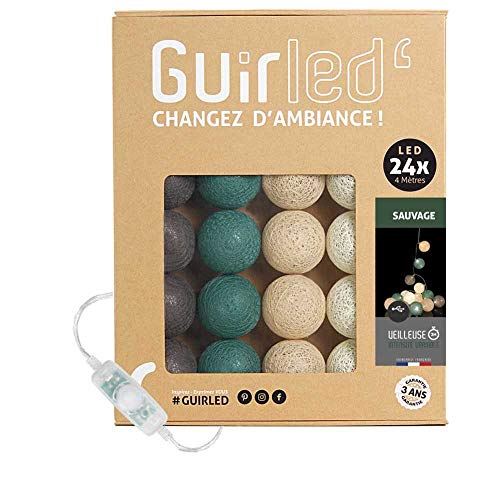 GuirLED - LED Baumwollkugeln Lichterkette USB - Baby Nachtlicht 2h - Dual USB 2A Netzteil enthalten - 3 Intensitäten - 24 Kugeln 2.4m - Sauvage von GuirLED