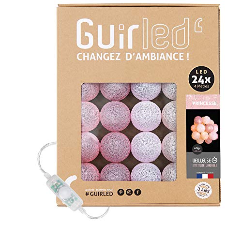 GuirLED - Lichterkette Kugeln Baumwolle - LED USB – Nachtlicht Baby 2 Stunden – Netzadapter – 3 Intensitäten – 24 Kugeln 2.4m – Prinzessin von GuirLED