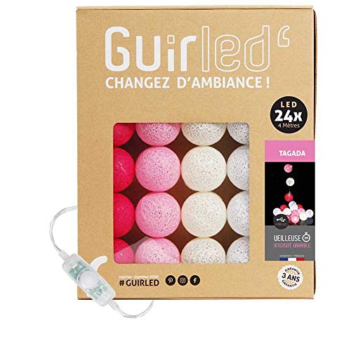 GuirLED - LED Baumwollkugeln Lichterkette USB - Baby Nachtlicht 2h - Dual USB 2A Netzteil enthalten - 3 Intensitäten - 24 Kugeln 2.4m - Tagada von GuirLED