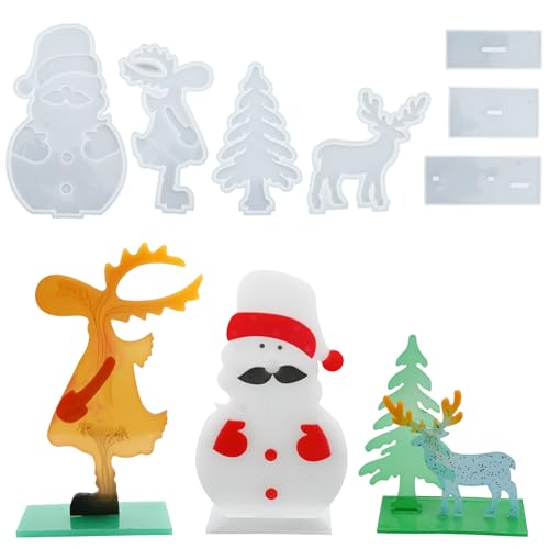Gukasxi 4 PCs Weihnachtsharzformen, Weihnachtsbaum Weihnachts Schneemann Silikonform Weihnachts -Desktop -Dekorationsform, Harz -Epoxidform für die Herstellung von DIY Tisch Ornament Home Dekoration von Gukasxi