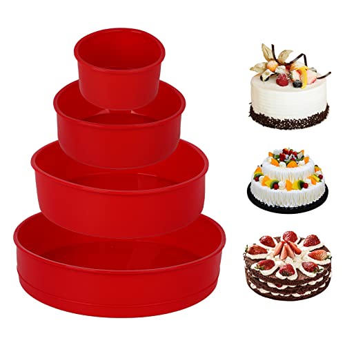 Gukasxi 4 Stück Silikon-Kuchenformen zum Backen, Rund Kuchenform-Set Runde Kuchenform Silikon-Backformen Backformen Kuchenform Gebäck-Backblech für Gemüsepfannkuchen Pizza (4, 6, 8, 10 in) von Gukasxi