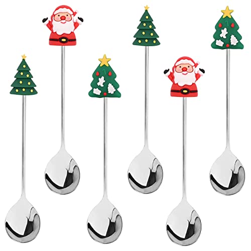 6 Stück Weihnachtslöffel Set Edelstahl Weihnachtskaffeelöffel Teelöffel Weihnachtsbesteck Set Edelstahl-Löffel, Kochset mit Weihnachtsanhänger Kaffee-Rührlöffel für Geschenke Weihnachtsfeierzubehör von Gukasxi