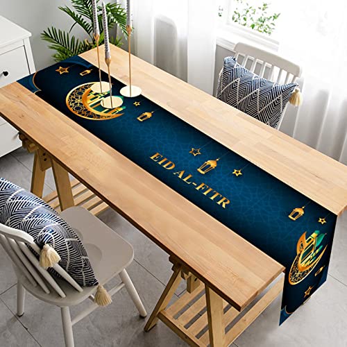 Eid Ramadan Mubarak Tischläufer, 180x35cm Ramadan Leinen Moschee Tischdecke Tisch Dekoration, Ramadan Tischläufer, für Muslim Islamic Eid Mubarak Ramadan Dekorations (Rechteckig B) von Gukasxi