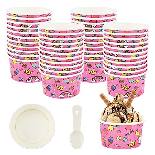 Guaksxi 50 Stück Einweg Kuchenbecher 125ML Papier Eisbecher Becher mit Löffel Einweg Dessertschale Eisbecher Dessertbecher Eisschalen für Kinder, für EIS, Dessert, Fingerfood (Rot-S 125ML) von Gukasxi