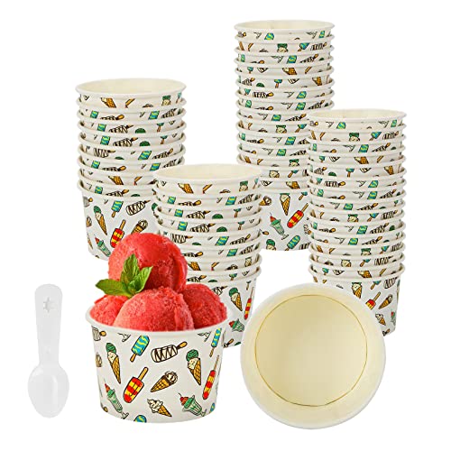 Guaksxi 50 Stück Einweg Kuchenbecher 125ML Papier Eisbecher Becher mit Löffel Einweg Dessertschale Eisbecher Dessertbecher Eisschalen für Kinder, für EIS, Dessert, Fingerfood (Weiß-S 125ML) von Gukasxi