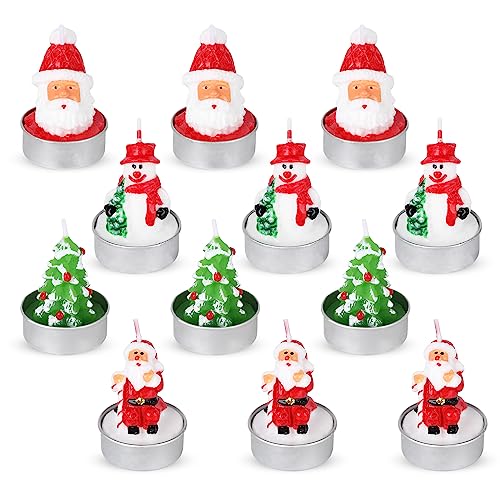 Gukasxi 12 Pcs Handmade Santa Claus Schneemann Eichel Baum Kerzen, Unscented Teelichter für Weihnachten Home Decoration Geschenke von Gukasxi