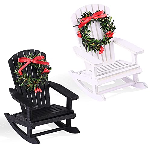 Gukasxi 2 Pcs Mini Holzstuhl Hängende Ornament Weihnachten Puppenhaus Modell Stühle Puppenhaus Holzstühle Mini Holz Schaukelstühle für Hochzeitstorte Topper Weihnachten Urlaub Party Dekor von Gukasxi