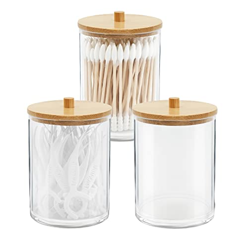Gukasxi 3 Stück Acryl-Qtip-Halter mit Bambus-Deckeln, Badezimmer-Behälter, Dosen, Spender, Wattestäbchen für Badezimmer-Aufbewahrung, Organizer Gukasxi 3 Stück Acryl-Qtip-Halter mit Bambus-Deckeln, Badezimmer-Behälter, Dosen, Spender, Wattestäbchen für Badezimmer-Aufbewahrung, Organizer von Gukasxi