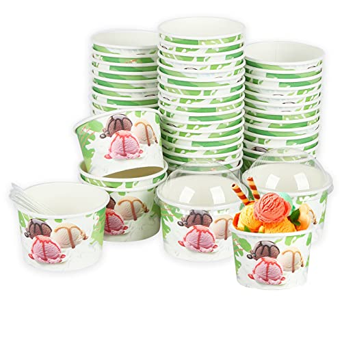 Gukasxi 50 Stück Eisbecher aus Pappe mit 50 Deckeln, Einweg Eisschalen Pappe Pappschalen Dessertbechers, Papier-Eisbecher, für Buffets Desserts Hochzeiten Imbisswagen Eisdielen (Grün) von Gukasxi