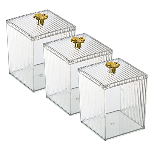 Gukasxi Acryl-Wattepad-Halter, 3 Stück, transparente Wattestäbchen-Aufbewahrungsbox mit Deckel, Watteball-Behälter, Badezimmer-Gläser für Wohnzimmer, Schlafzimmer, Arbeitszimmer, Badezimmer von Gukasxi