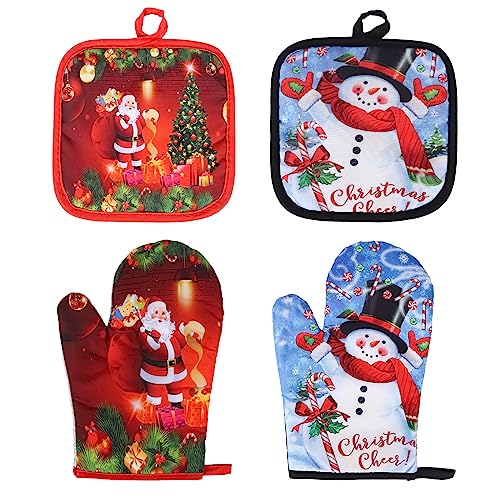 Gukasxi Ofenhandschuhe und Topflappen Set, 2pack Hitzebeständige Ofenhandschuhe Süsser Weihnachtshandschuh für Küche,Grillen,Weihnachten BBQ von Gukasxi