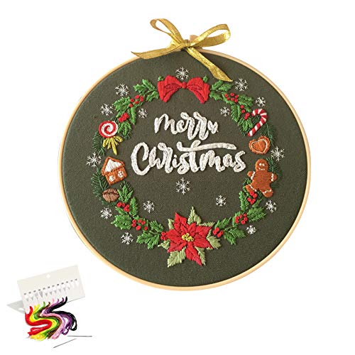 Gukasxi Stickerei Set Anfänger Stickerei Starter Set mit Muster und Anleitung Umfassendes Sortiment Weihnachtskreuzstich Kits für Sticken Anfänger mit Kunststoff Stickrahmen Farbfäden Sticknadeln von Gukasxi