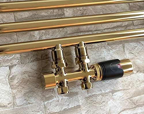 Gulfstream-Komfort MITTELANSCHLUSSGARNITUR 50MM Heizungssystem Zweirohr Anthrazit Schwarz Weiß Chrom Gold Gerade und Eckausführung NEU Mod. (Gold Universal mit Schwarzem Thermostat) von Gulfstream Komfort
