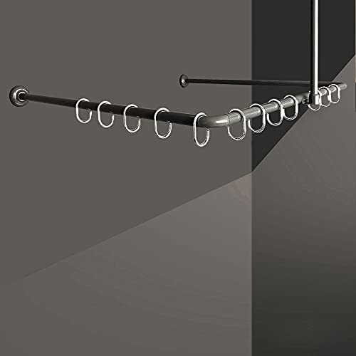 Winkelstange Duschvorhang Stange Anthrazit Weiß Silber Schwarz Bad Stange Winkel, U und L-Form inkl.Deckenhalterung (U-Form 80x80x80cm, Anthrazit) von Gulfstream Komfort