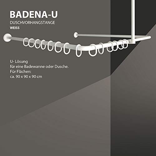 Winkelstange Duschvorhang Stange Weiß Anthrazit Silber Bad Stange Winkel, U und L-Form (U-Form 90x90x90cm, Weiß) von Gulfstream Komfort