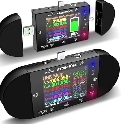 GuliTech UD24 2.4" Zoll USB Tester DC5.5 Typ-C Digital Voltmeter ammeter Power Bank Spannungsdetektor Volt QC PD Stromzähler für APP(UD24+12pcs Adapter) von GuliTech