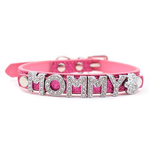 Gulunmun Mode Brief personalisierte DIY Name Hundehalsbänder Bling Haustier Hundehalsband mit Strass Schnalle Welpe Katze Buchstaben Briefe Charms für Teddy-Rose_Red_M von Gulunmun