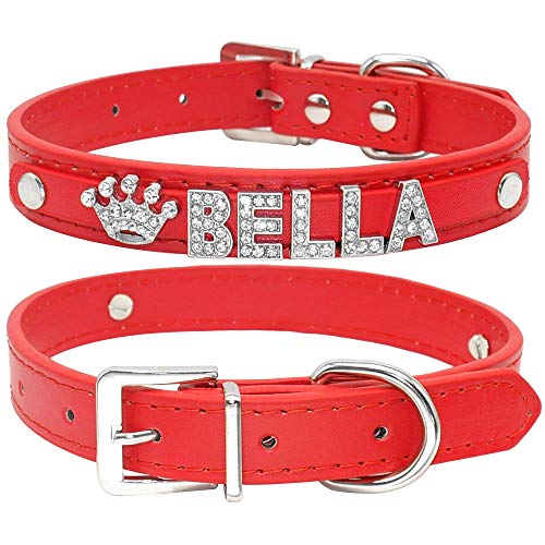 Gulunmun Personalisierte Katzenhalsband Strass Welpe kleine Hunde Halsbänder benutzerdefiniert für Chihuahua Yorkshire Name Charms Katze Zubehör-Plain Red XS von Gulunmun